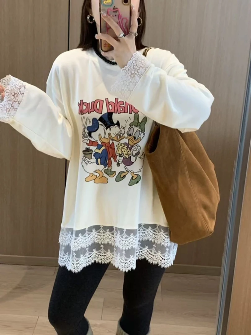 【牛哥严选】德绒蕾丝边时尚宽松百搭T恤