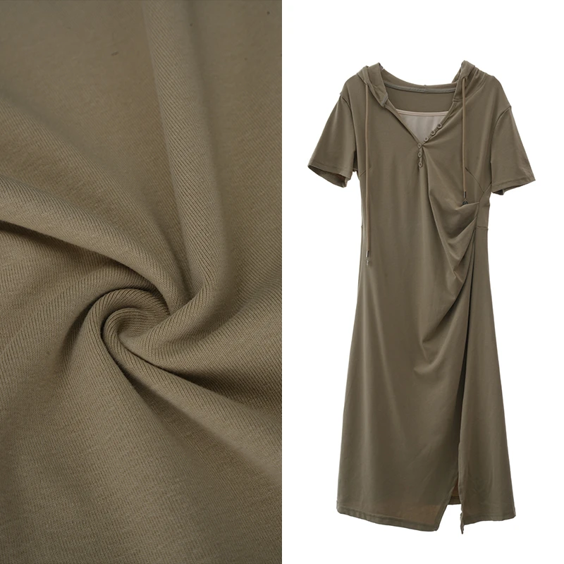 2025新款夏季短袖韩系简约镂空夏装宽松显瘦连帽压褶不规则连衣裙