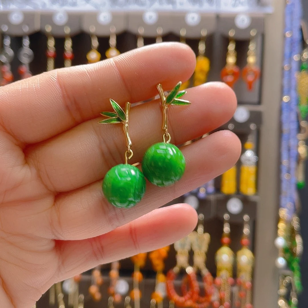 翡翠银S925镀金镶嵌耳饰翡翠