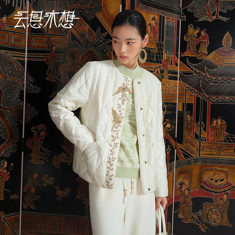 Ysimo-X云思木想 飞鸟点翠 90鸭绒绣花珠片绣钉钻羽绒服13422