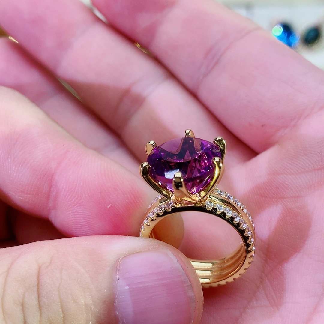 水晶戒指银S925镀金镶嵌