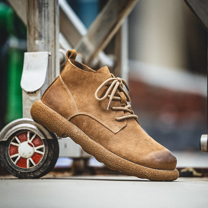 头层牛皮小软皮秋季中邦男鞋系带休闲复古小皮鞋低帮靴