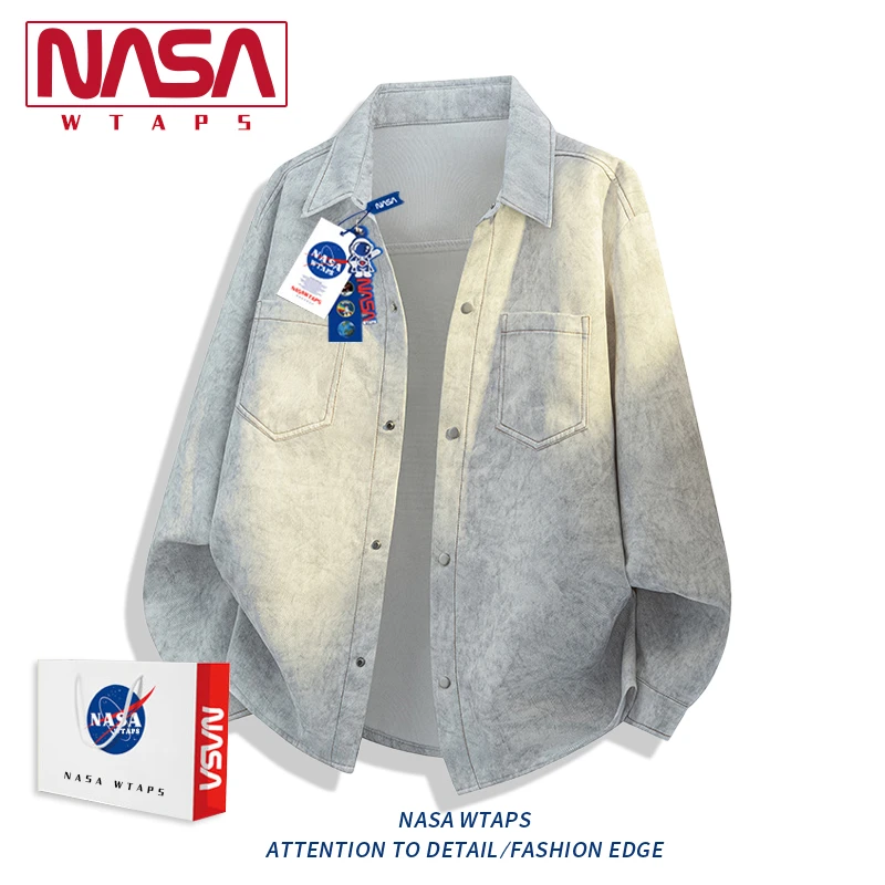 NASA WTAPS美式扎染男士多口袋衬衫2025秋季新款宽松百搭长袖衬衣