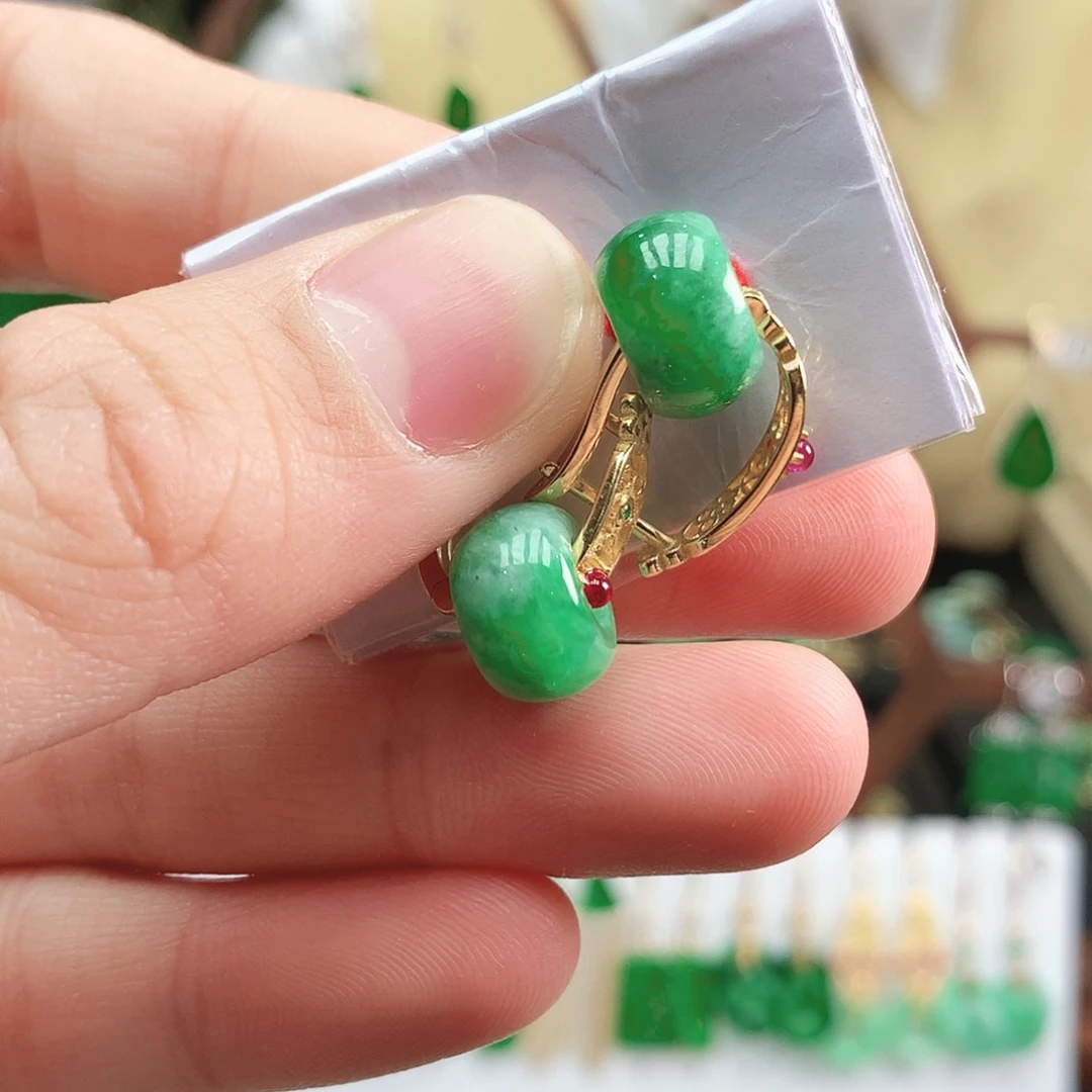 翡翠耳饰银S925镶嵌耳饰