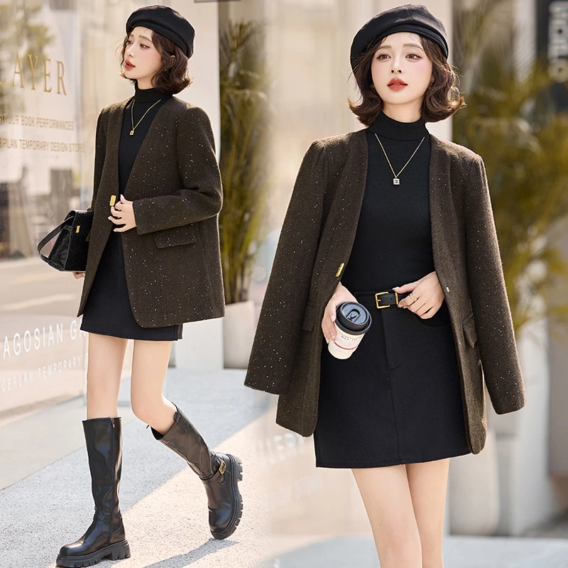 西装毛呢外套女秋冬2025年新款高级感小个子气质显瘦短款呢子大衣