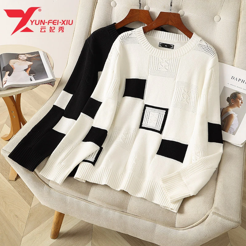 云妃秀大码女装上衣休闲时尚百搭显瘦遮肉针织衫韩版宽松秋季5021