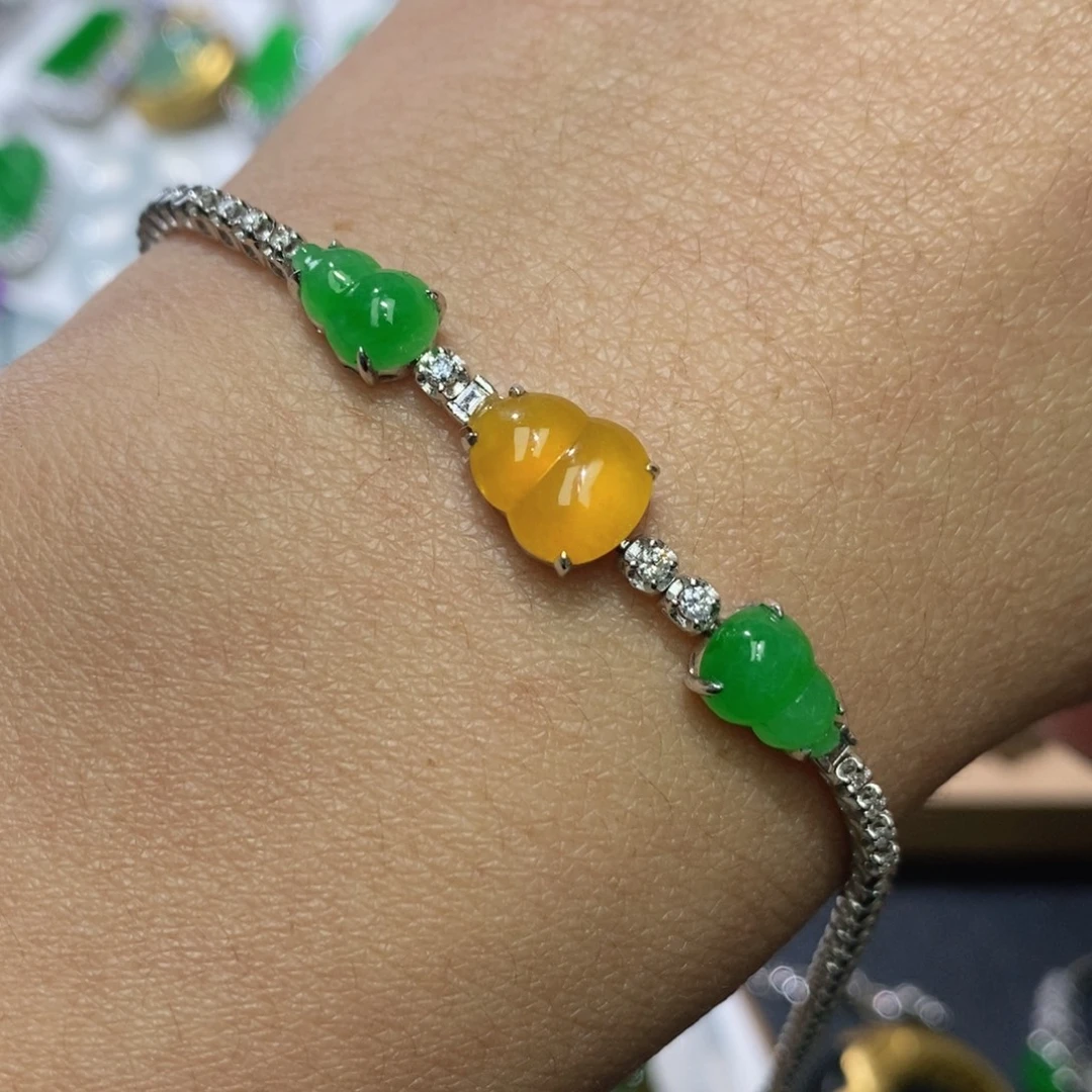 翡翠18K金镶嵌手链缅甸