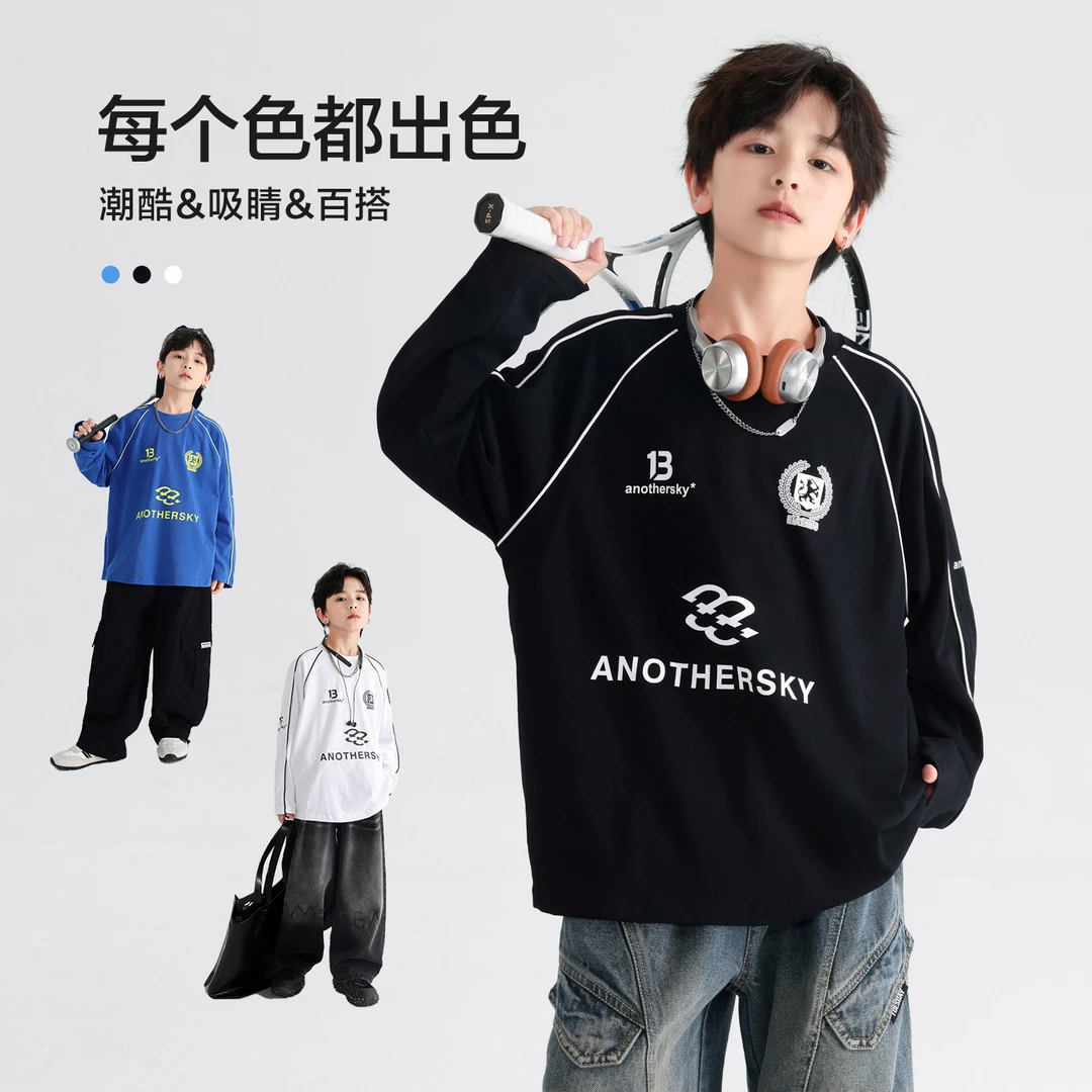 男童秋季韩范机车风运动长袖t恤2025新款儿童男孩纯棉宽松薄上衣