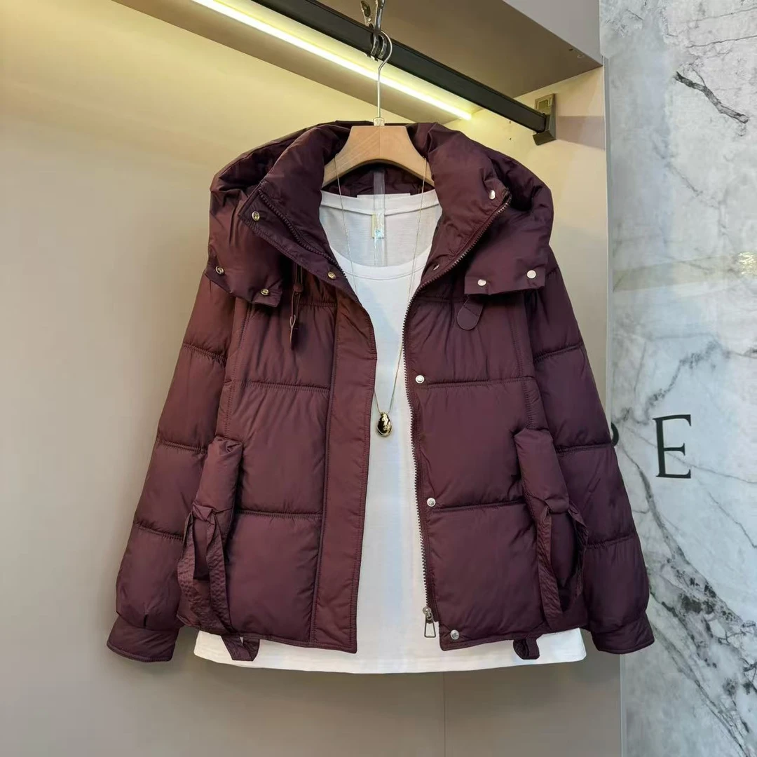 2025欧货高级时尚轻奢百搭简约连帽秋冬保暖兜绳气质宽松外套6861