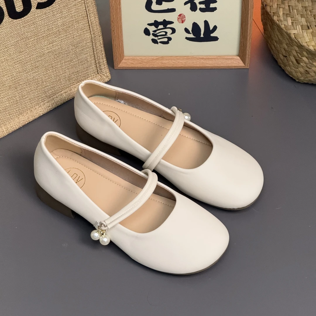 超软~真皮法式玛丽珍女鞋2025夏季单鞋圆头珍珠平底小皮鞋配裙子