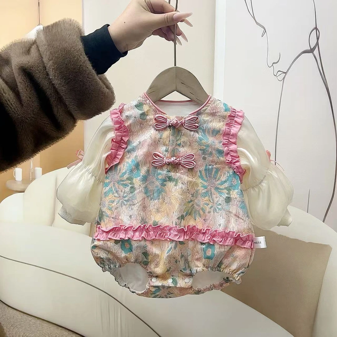 新款包屁衣春秋双层婴儿衣服新国风盘扣衣服连体衣宝宝衣服