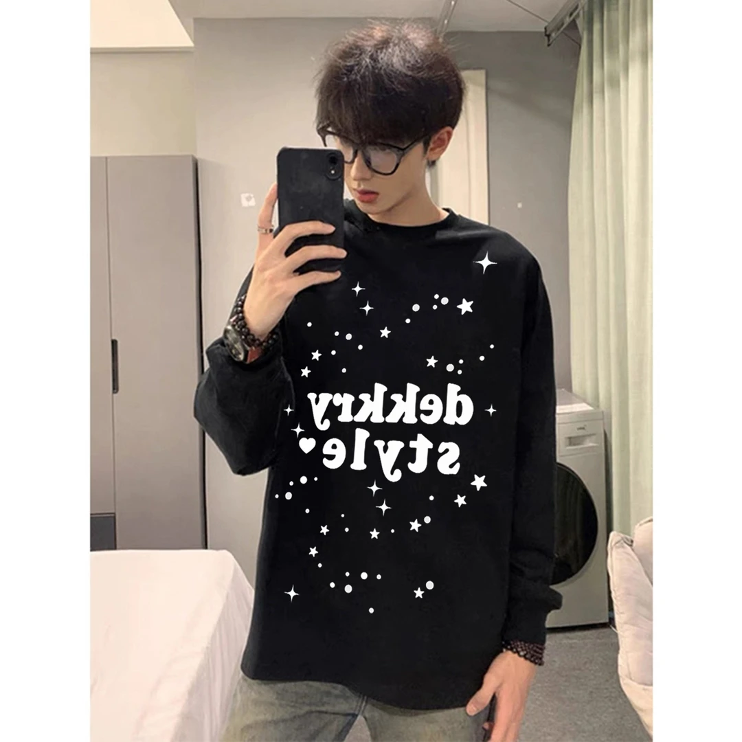 美式ins街头风创意字母印花长袖t恤男女秋冬宽松百搭休闲情侣上衣