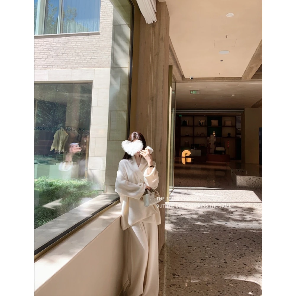 高智高级ROW系浴袍精致绵羊毛圈圈肌理慵懒开衫/长裤套装