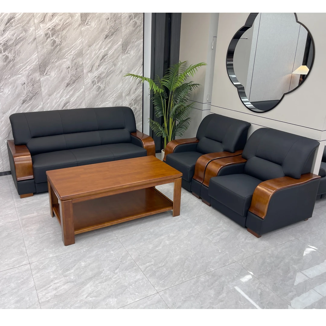 9002#办公沙发茶几组合商务接待室休闲洽谈区会客真皮三人位沙发