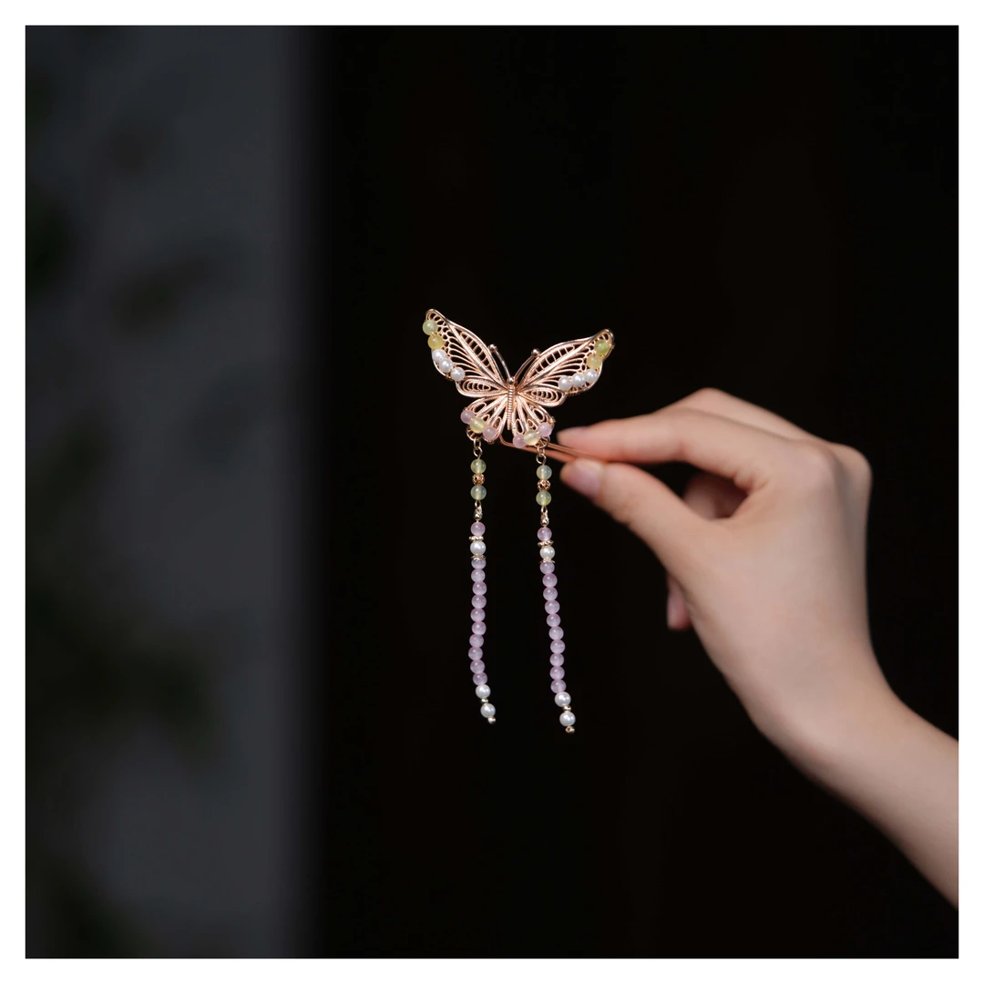 铜合金 蝴蝶发钗 新中式国风原创设计