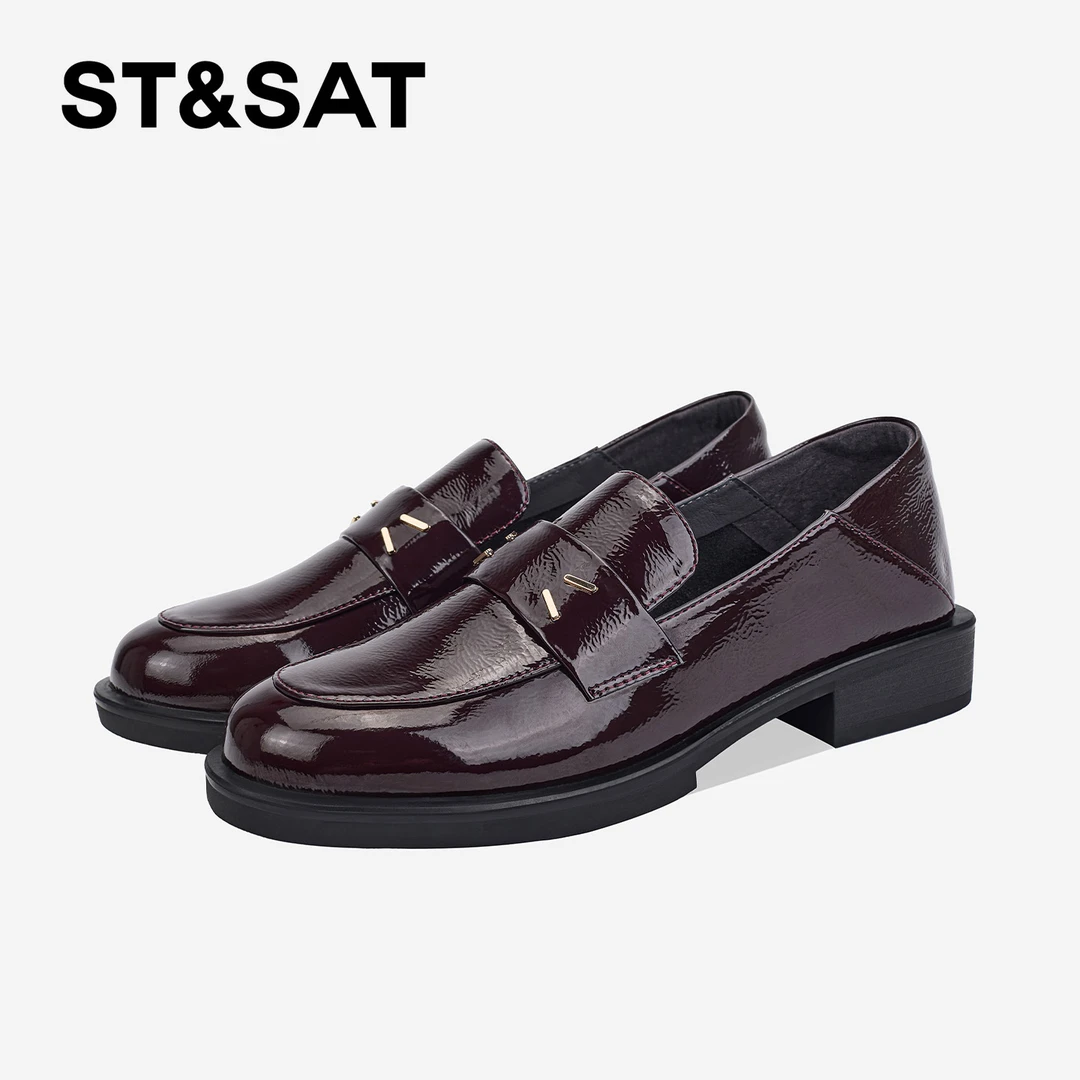 St&Sat/星期六圆头黑色乐福鞋女2025新款一脚蹬英伦风百搭单鞋