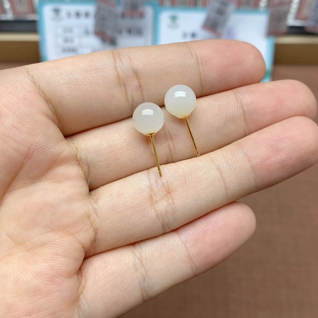 银S925镶嵌和田玉耳饰