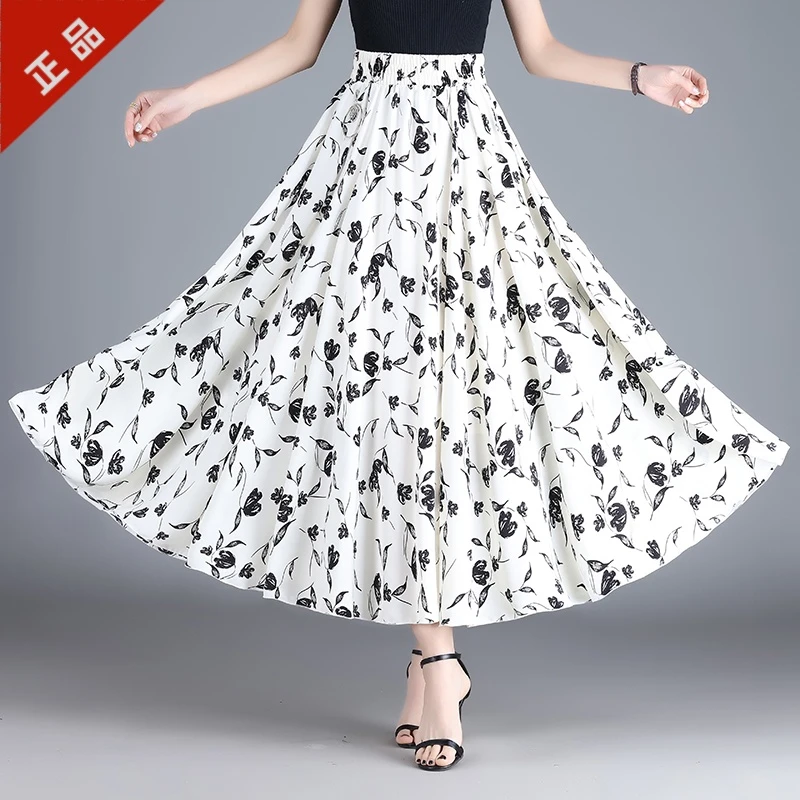 正品时髦减龄碎花A字中长半身裙女大摆裙夏装2025新款薄款百搭裙