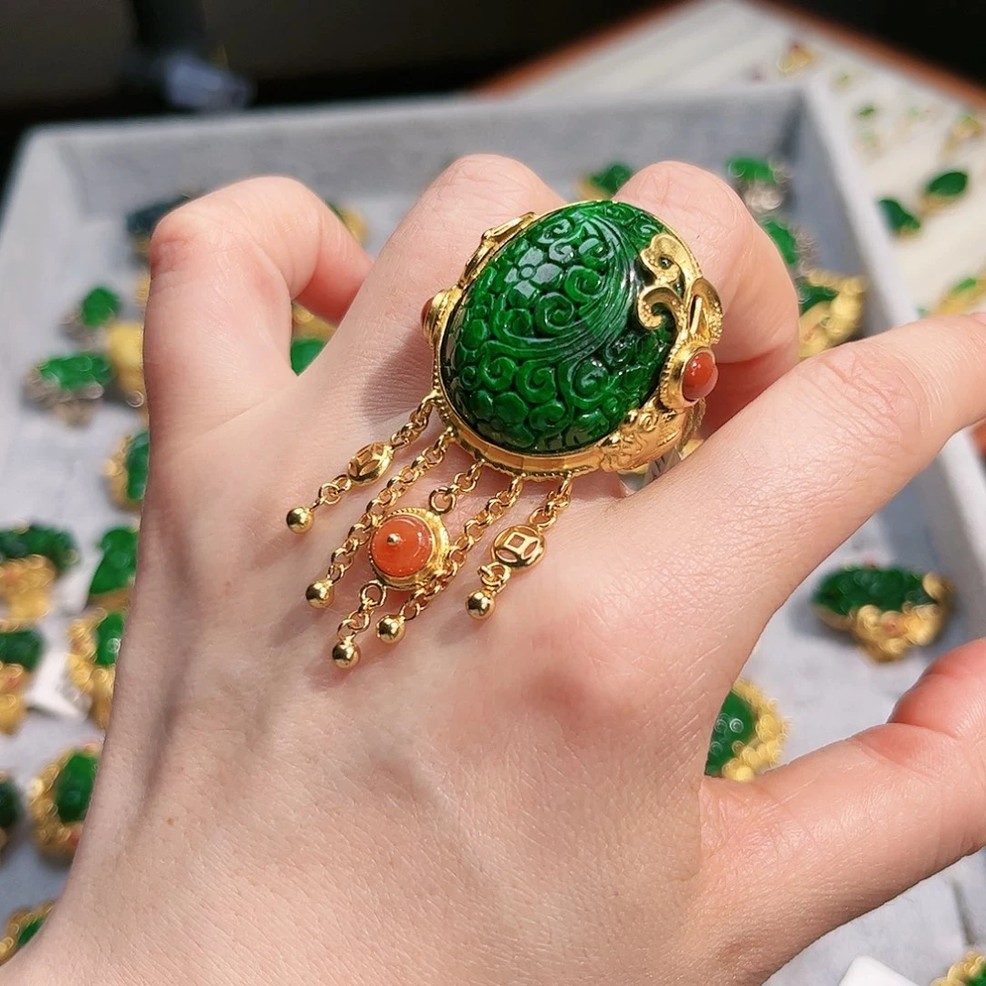 【闪购商品】翡翠戒指银S925镀金镶嵌福利