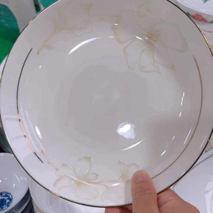 瓷片秒金八寸深盘四个微瑕