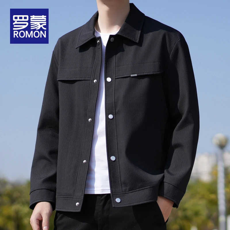罗蒙秋冬男士翻领外套宽松休闲时尚上衣男款秋冬款2025新款夹克男