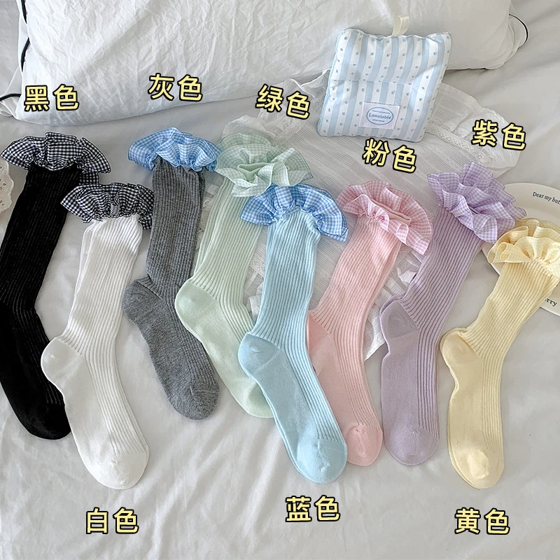 芭蕾风花边袜子女春夏薄款日系学院风一体机堆堆JK少女洛丽塔长袜