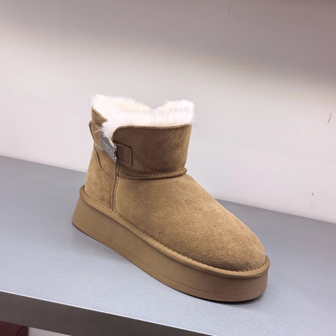 诗涵家 真皮真毛厚底雪地靴8633