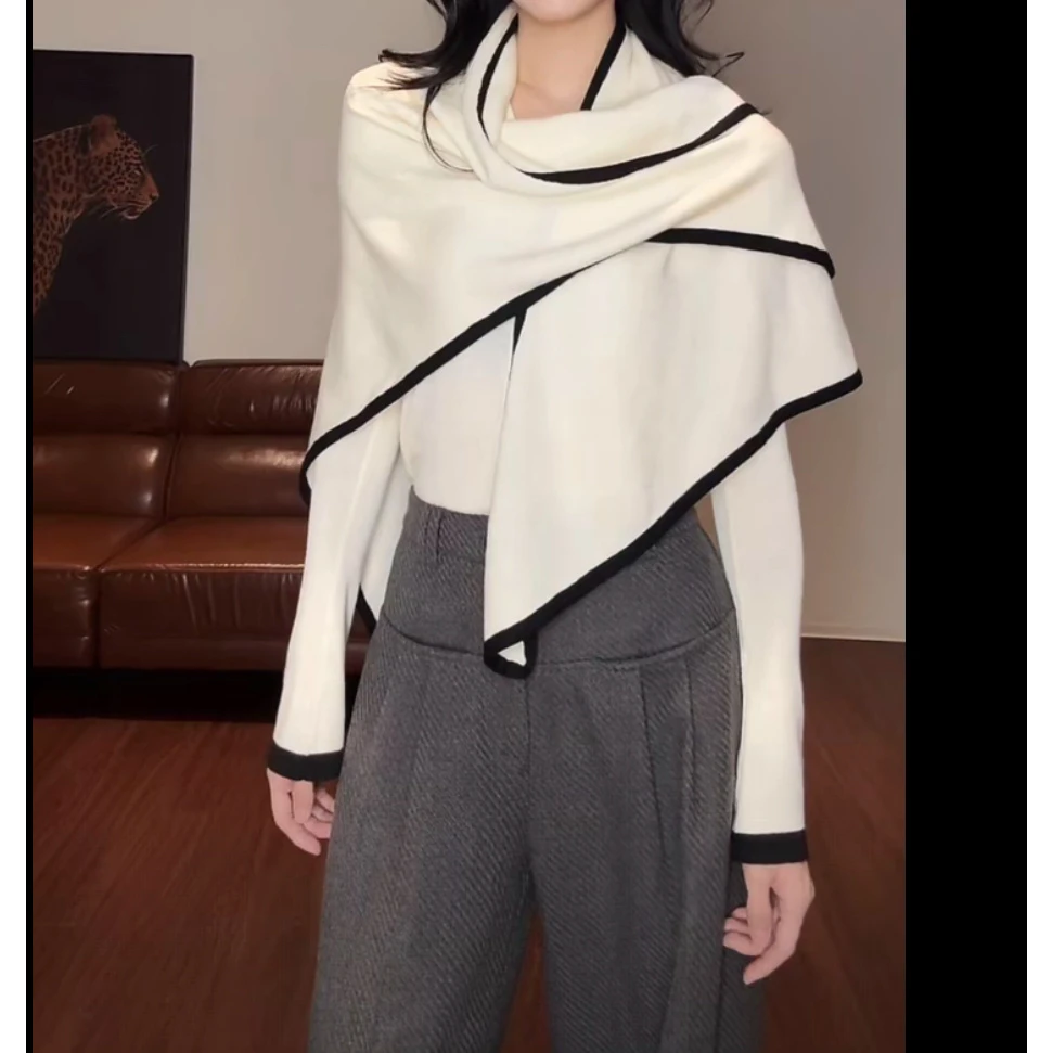 ZOUYASHIFA真两件三角披肩设计感针织衫新款时尚洋气百搭女装上衣