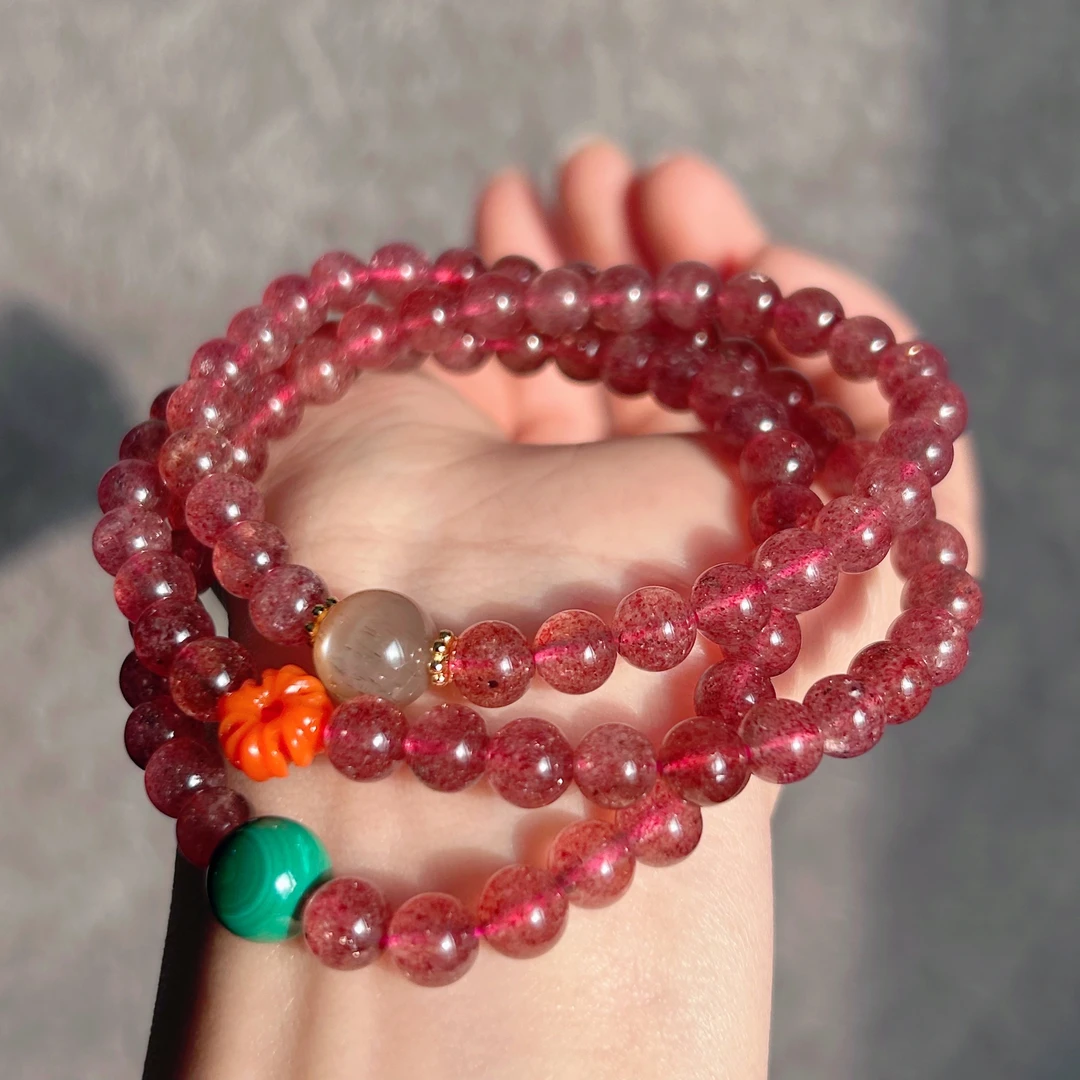 石英质玉(草莓晶)diy手链【多样性发一】珠径约6mm左右【SYZY006】