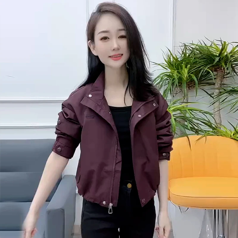 休闲翻领风衣外套女2024年秋季新款小个子时尚显瘦拉链夹克上衣潮