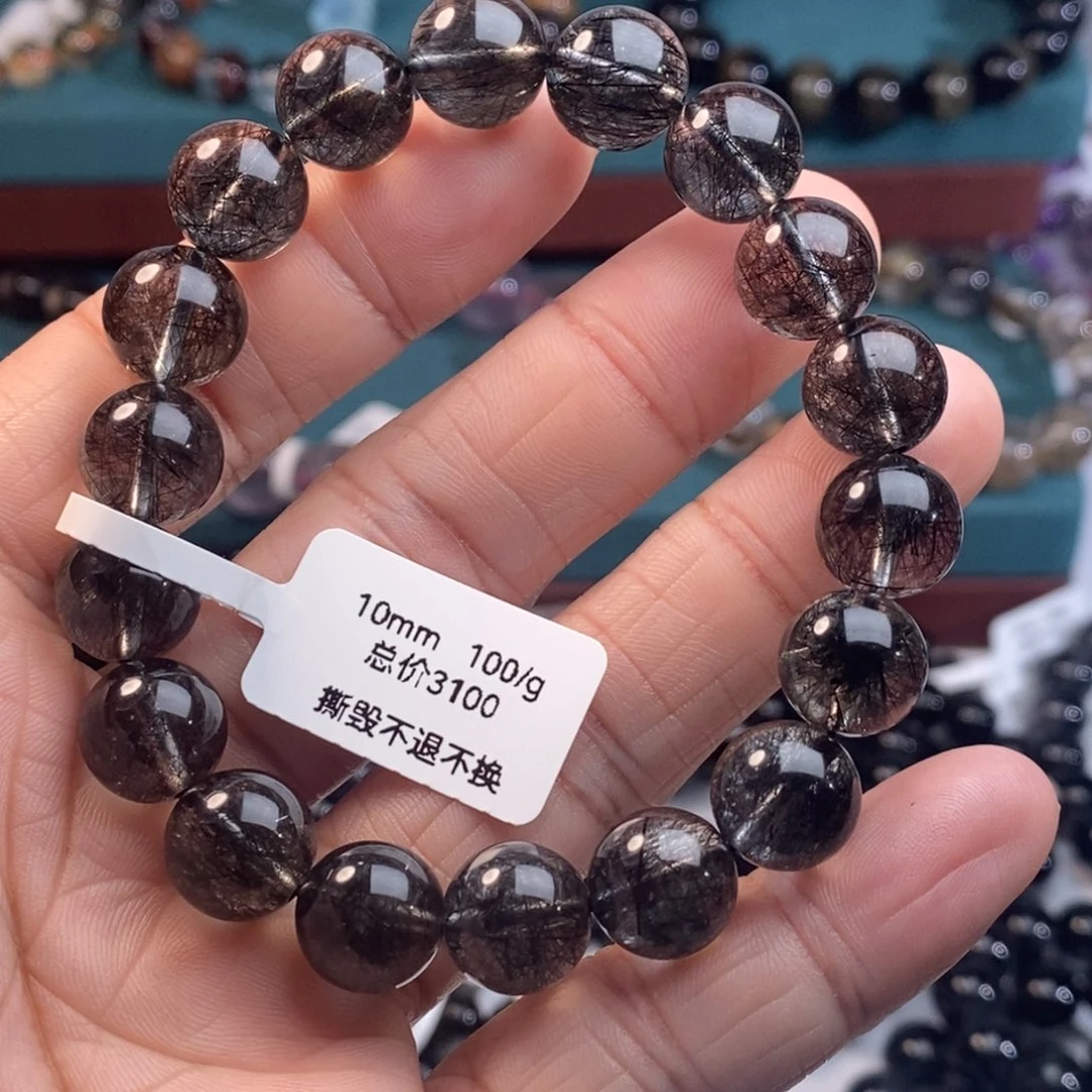 水晶手串未镶嵌黑发晶全透体满发蕾丝10mm毕业级收藏款