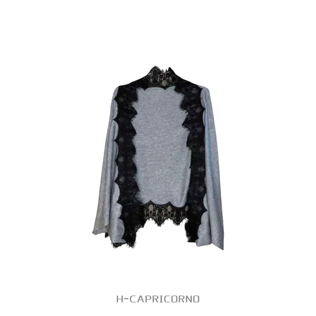 H-CAPRICORNO法式精编蕾丝绣边波浪蕾丝精织披肩外套外披外搭