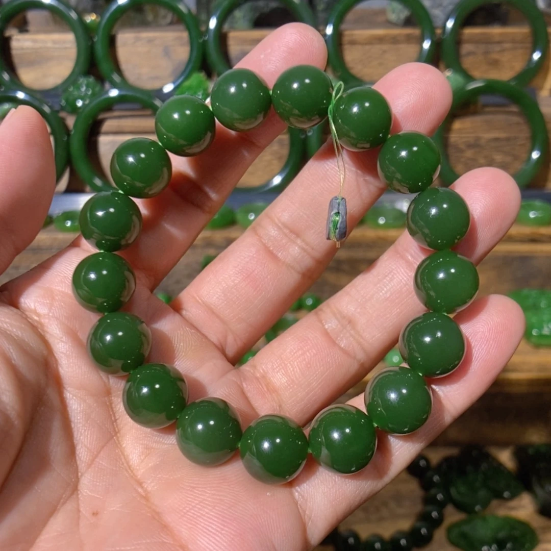 【闪购商品】吊坠(不含链)未镶嵌和田玉俄七菠菜绿手串 12