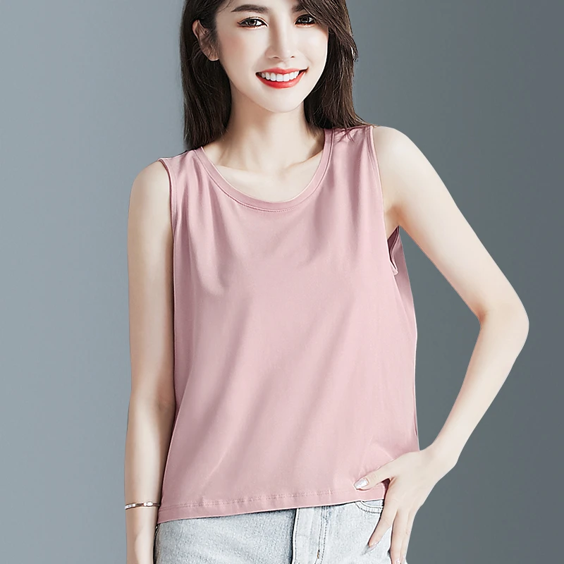 粉色宽松短款精梳棉吊带背心女内搭春夏季新款纯色百搭无袖打底衫