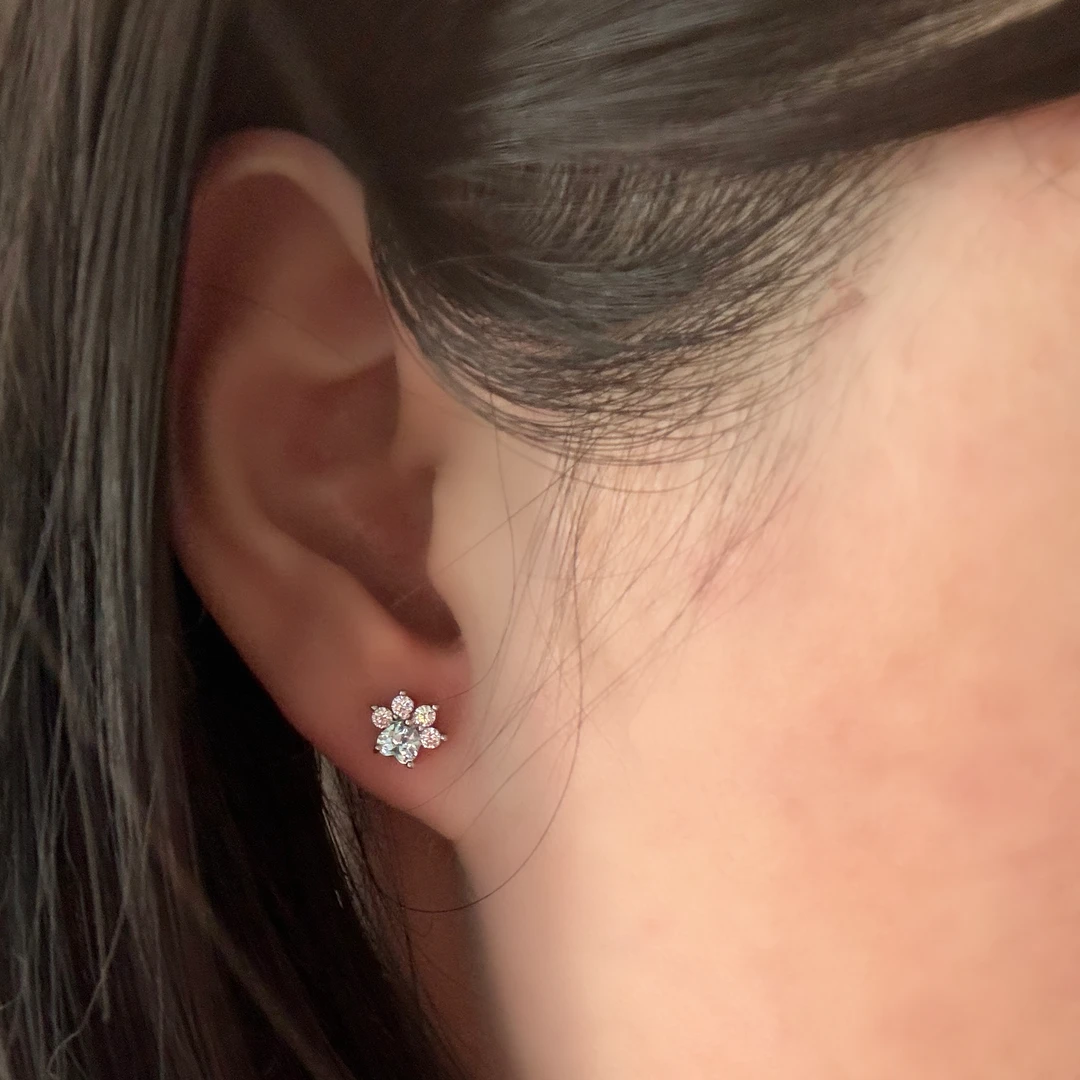 钛钢合成锆石耳饰 可选杆长杆杆粗猫爪可爱精致耳骨钉钛钢螺丝拧