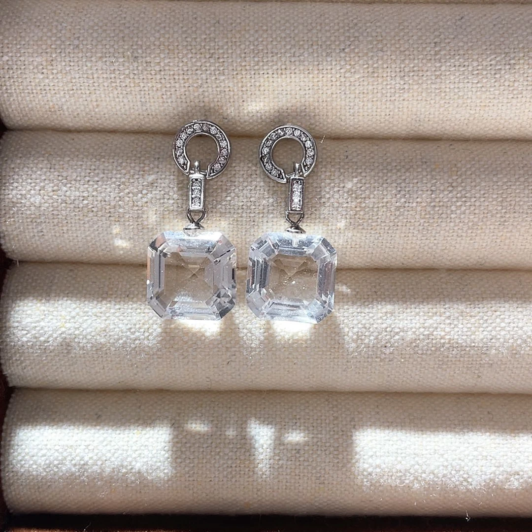 水晶耳饰银S925镶嵌大气款