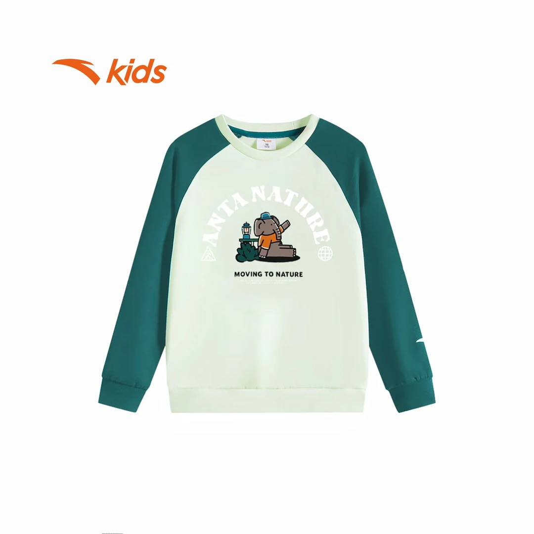 安踏儿童男童2025秋季新款男童卫衣休闲圆领长袖卫衣A72538717D