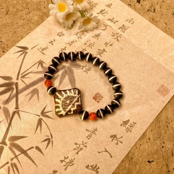 邦邦海上日出手串玛瑙一线药师单圈小众复古手饰