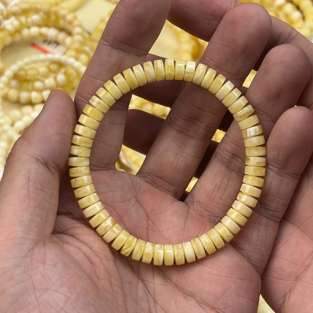 未镶嵌蜜蜡手串白花药片7mm