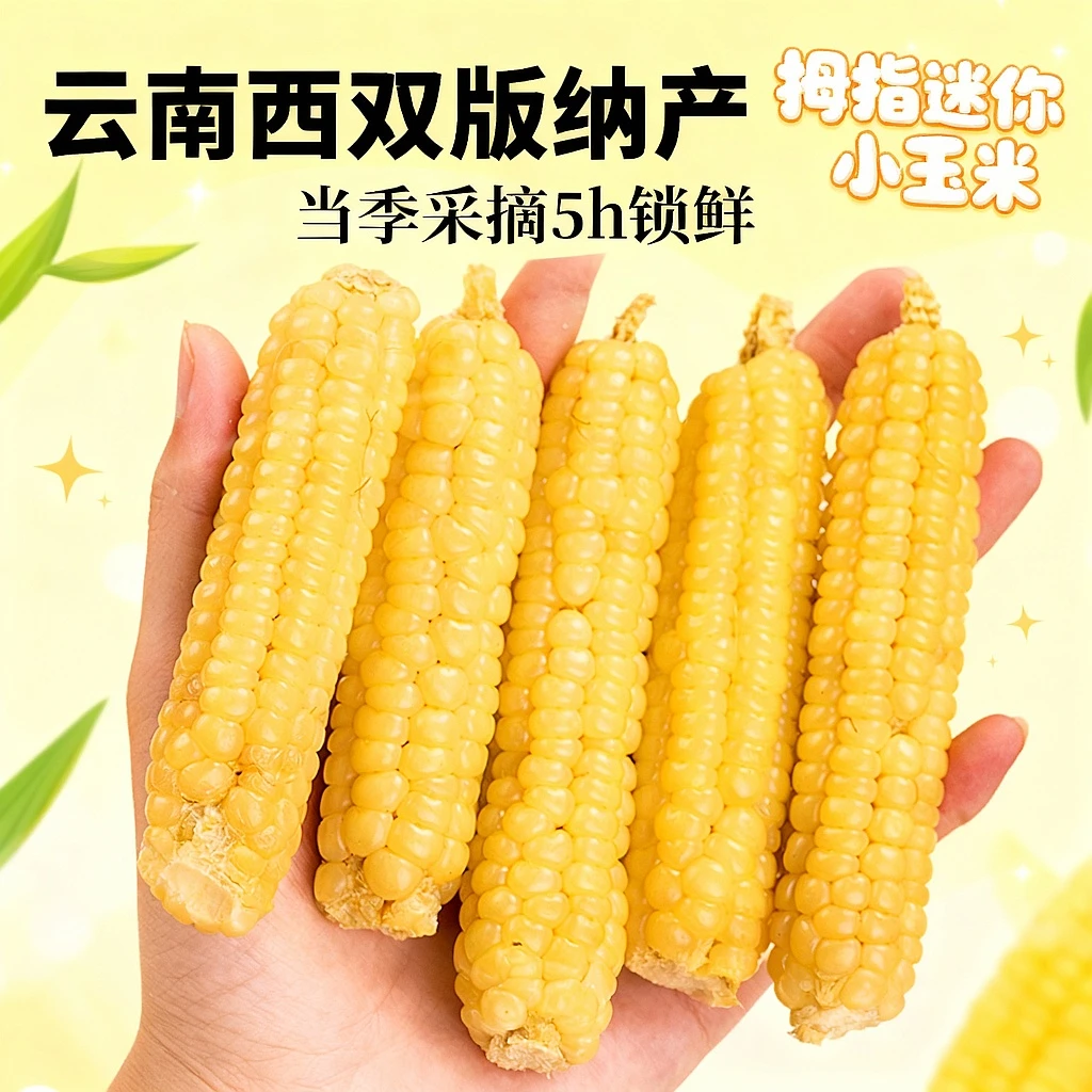 【雨林农夫】西双版纳拇指小玉米新鲜真空包装即食1斤/2斤糯玉米