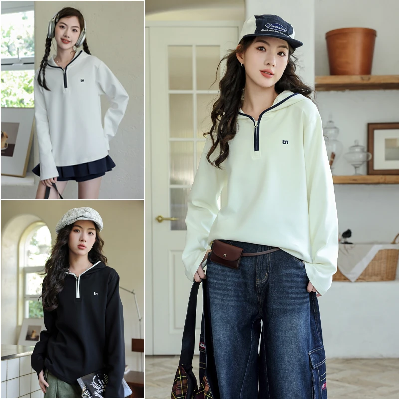 骄骄虎女大童2025秋季新款初中生春秋卫衣高中生连帽打底上衣7319
