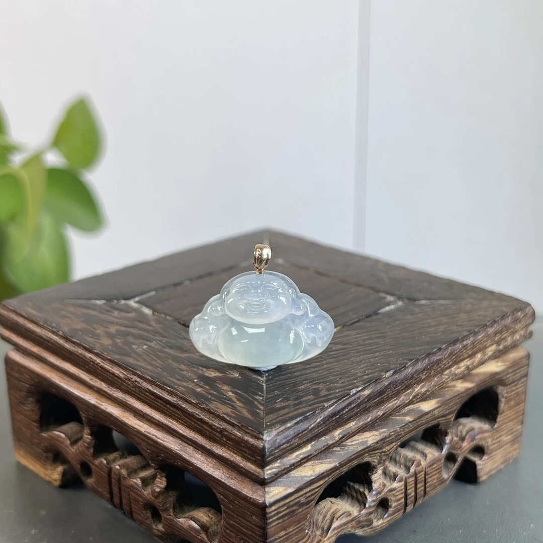 JSW03-105 天然翡翠缅甸A货  18K扣头佛公