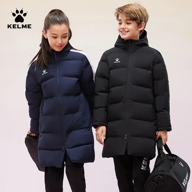 KELME卡尔美棉服儿童运动连帽长款棉袄冬训上衣足球棉衣保暖外套