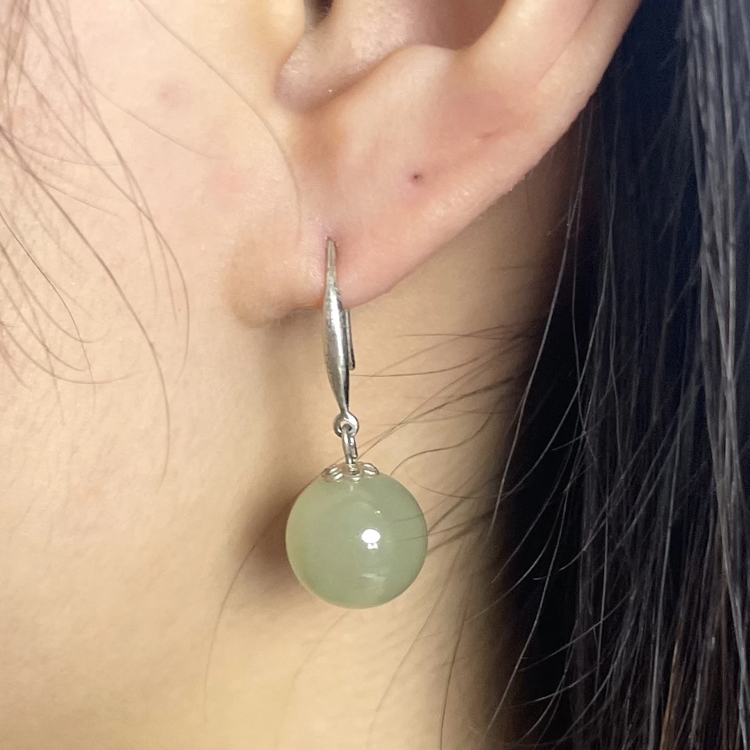 和田玉天然S925银通体珠径12毫米左右百搭国风简约大方