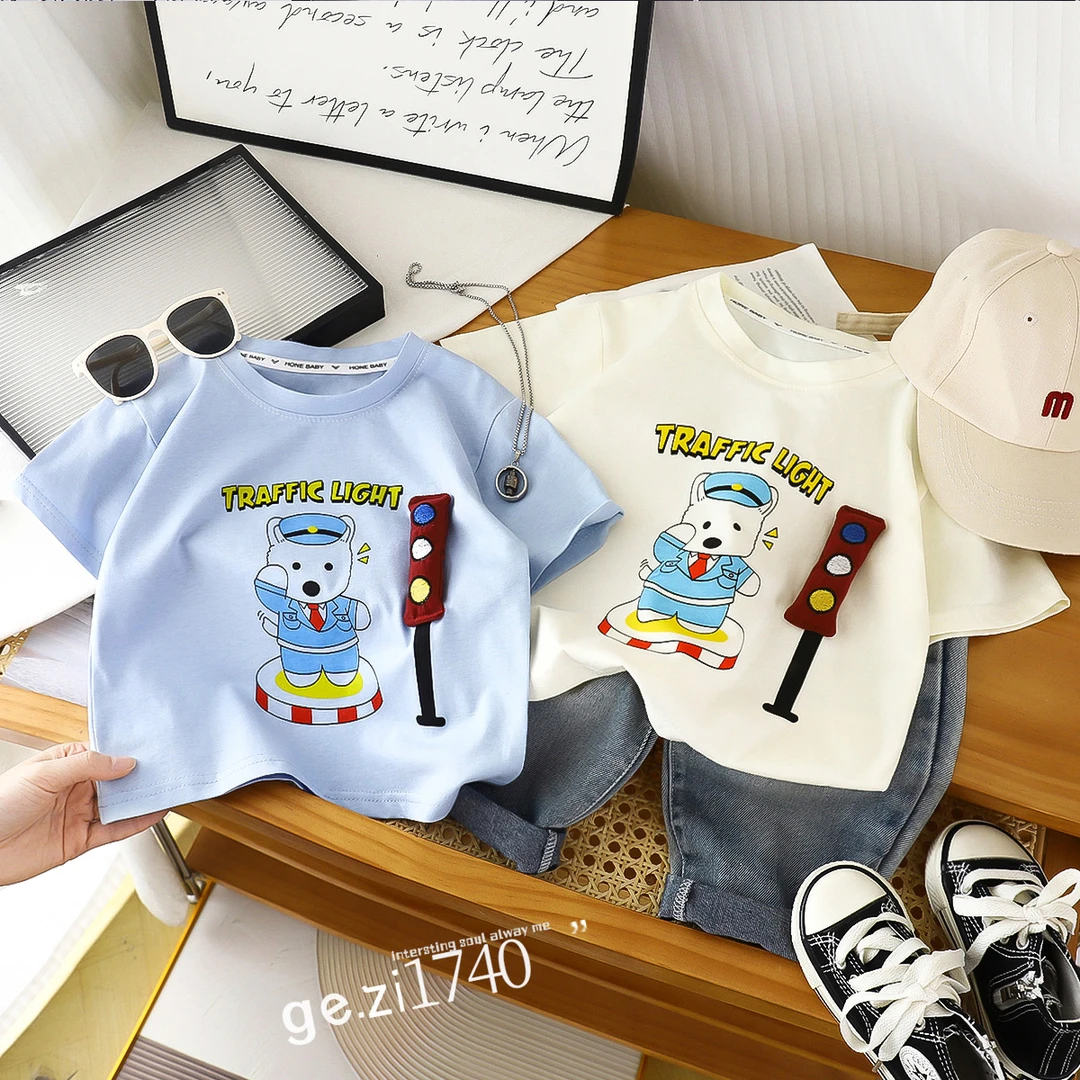 【100%棉】夏季儿童纯棉短袖T恤男女童韩版冰爽棉立体卡通印花半袖