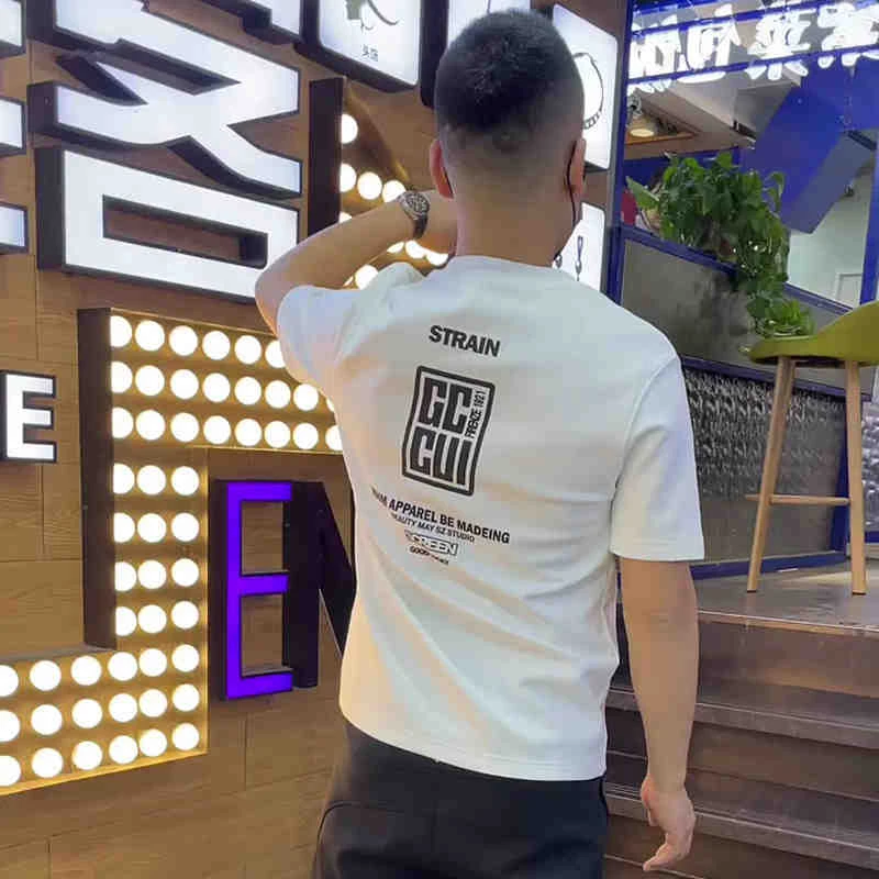 纯棉新款圆领潮牌男士T恤短袖网红字母印花修身小板弹力男士半袖