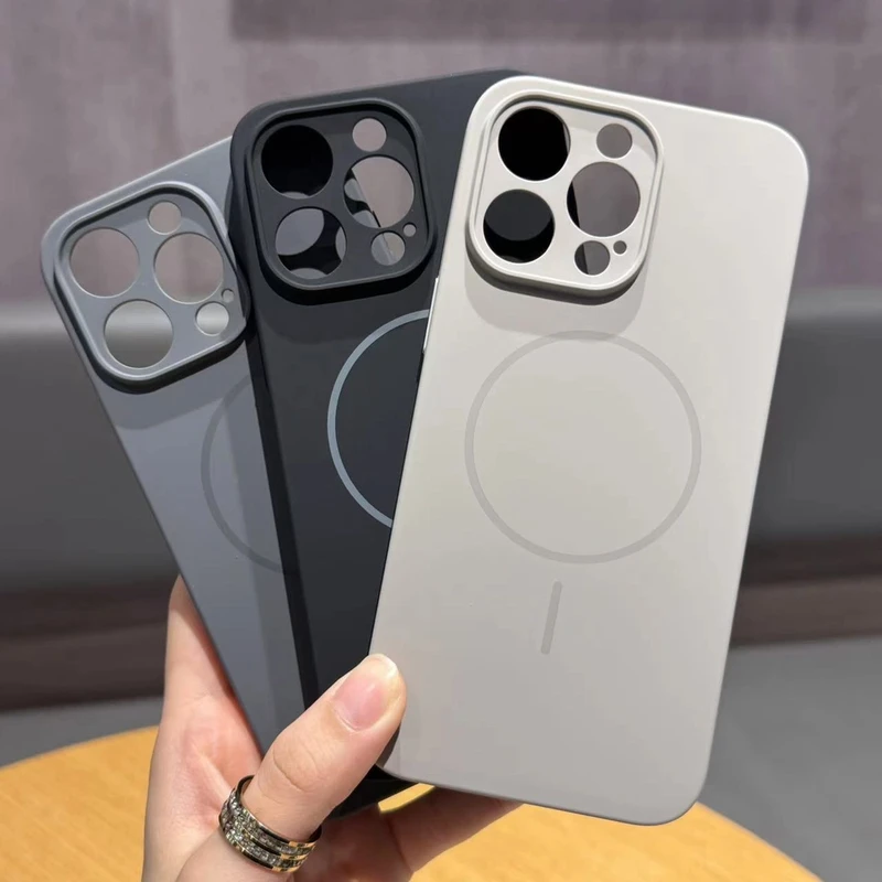 适用苹果16/15/14/13精孔硅胶细纹磁吸壳液态手机壳