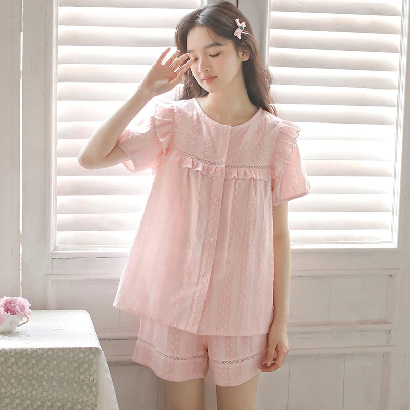 睡衣女款爆款2025新款夏季短袖短裤套装高档纯棉女士可外穿家居服