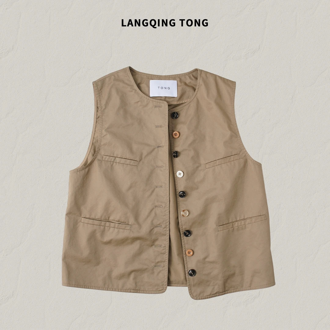 LANGQING 日系多色纽扣多口袋纯棉休闲马甲45910#