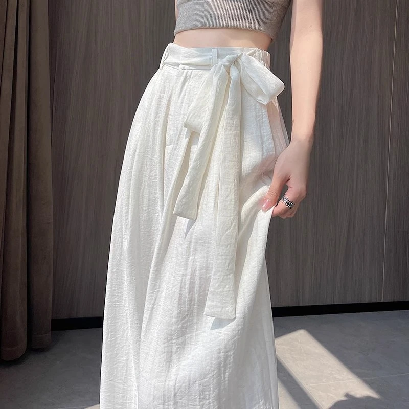 白色阔腿裤子女秋季亚麻薄款高腰宽松垂坠感直筒裤拖地山本裤